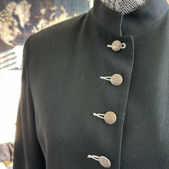 Karen Kane Vintage Wool Mock  Neck Fitted Blazer With Embroidery & Metal Buttons - Picture 2 of 13